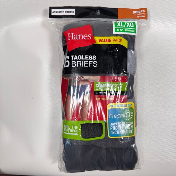 NEW HANES 6 Pack Tagless Briefs Comfort Soft Waistband Mens Underwear Bottom XL - Picture 1 of 4